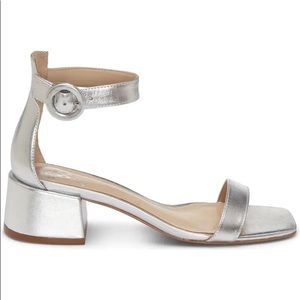Silver Sandals with Ankle Strap & Block Heels